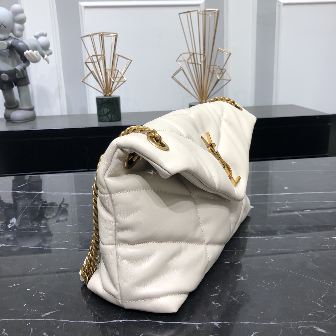 Saint Laurent Loulou Puffer Small Lambskin Shoulder Bag Handbag White 577476 Gold